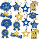 16 PCS Blue and Gold Graduation Decorations Class of 2025, Graduation Hanging Swirls Blue and Gold Congrats Grad Hanging Swirl for Graduation Party Supplies
