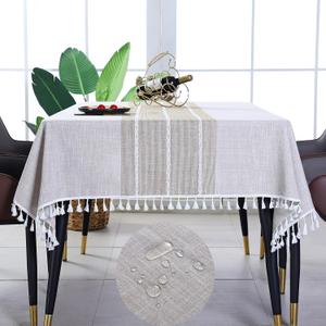KAYSUN Rectangular Table Cloth Water Resistance, Heavyweight Burlap Linen Oblong Outdoor Table Cover, Winkle Free Farmhouse Beige Tablecloth for Family Dinning Room 55x70''