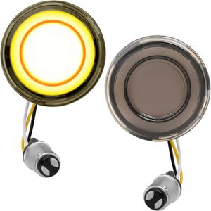 1157 Front LED Turn Signals Yellow Light White Ring Smoked Lens 2 Inch Bullet Compatible with Harley Davidson Softail Touring Dyna Fat Boy Sportster Road King Electra Glide