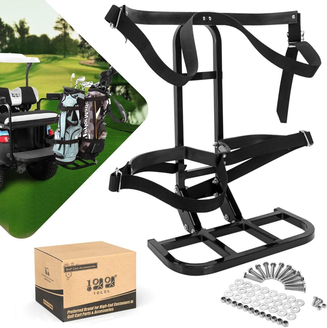 10L0L Universal Golf Cart Bag Holder Rack for Yamaha, EZGO, Club Car Rear Seat Grab Bar, Don't Occupy The Back Seat Space, No Drilling Required, Fits Safety Bar Maximum 8" Wide, Black