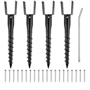 No Dig Ground Screw Anchor - Black U Shaped Post Stake for 4x4 Wood Posts, Includes Lag Bolts & 27" Rebar, for Mailbox Posts and Fence Posts Anchor, 4 Pack