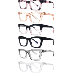 SIGVAN 6 Pack Oprah Style Reading Glasses Blue Light Blocking Square Computer Spring Hinge Readers for Women, + 2.0