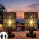 Cordless Rechargeable Outdoor Table Lamps, Battery Operated Table Lamp, Stepless Dimmable for Patio, Living Room, and Bedroom (Bulb Included) - Set of 2 (Black)