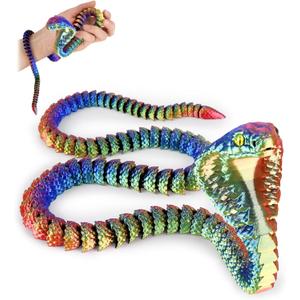 3D Printed Snake,23 Inch 3D Printed Animals,3D Printed Fidget Toys,Home Office Decor Executive Desk Crystal Cobra Toys Red Yellow Blue