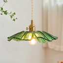 Pendant Light Kitchen Lights Glass Hanging Light Fixture Folwer Light Pendant Lights Modern Lighting for Bedroom Kitchen Hallway Bathroom Green Sunflower