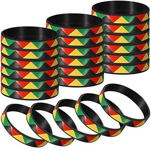 Wettarn 24 Pcs Black History Month Bracelets Bulk African American Silicone Rubber Bracelet Juneteenth Kente Wristbands for Juneteenth Party Favors Gifts (Black Green Yellow Red)