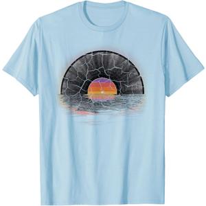 Vinyl Record Retro Sunset Vintage LP Music T-Shirt (Small, Blue)