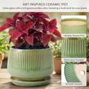 10.3 Inch Ceramic Planter with Saucer,Modern Garden Pots with Drainage Hole Mesh Net, for Indoor Outdoor Use (Crackle Green)