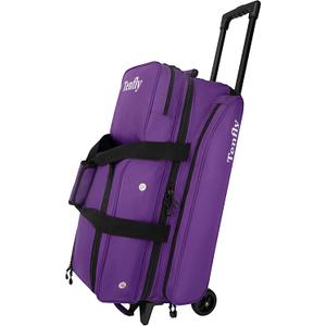 3 Bowling Ball Bags With Wheels - Roller Bowling Bag for 3 Balls & Accessories - Retractable Handle Extends to 38" (Purple)
