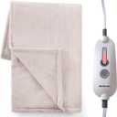 Brookstone Oversized Electric Heated Throw - Heated Blankets - 4 Heat Settings, 4-Hour Auto Shut Off, 100% Polyester, 50"x60" - Taupe