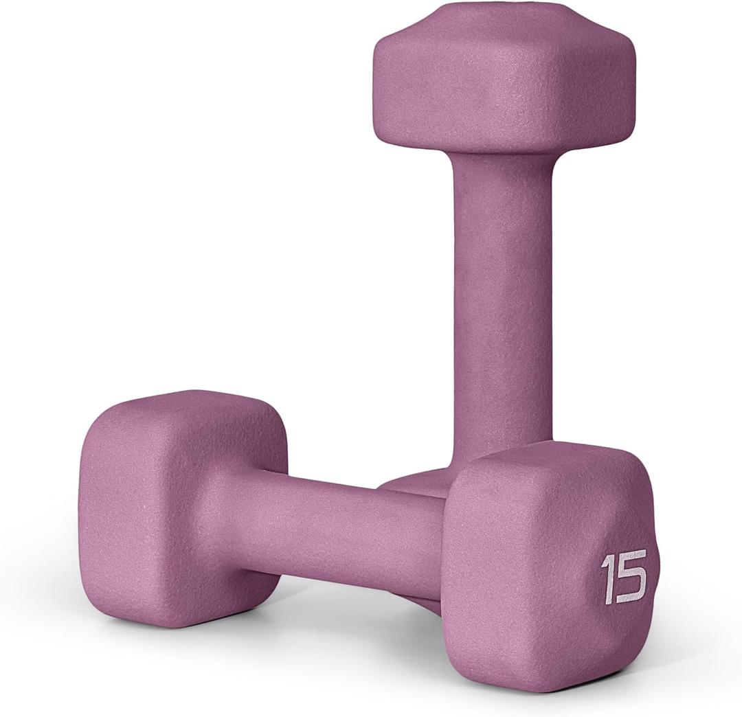 Tone Fitness 15 lb Neoprene Dumbbell Pair for Home Workouts – Non-Slip Design - Purple