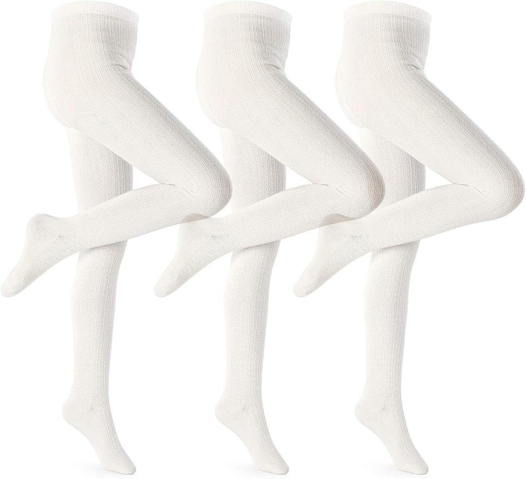 Girls Tights Toddler Cable Knit Cotton Footed Seamless Dance Ballet Baby Girls' Leggings 3/4 Pack (7-8 Years, Off-white 3pcs)