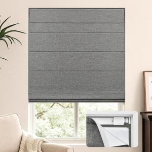 LazBlinds No Drill Cordless Roman Shades, 20" W x 60" H, Vintage Ash | Tool-Free Blackout Thermal Insulated UV Blocking Window Blinds, Lightweight Fabric Blinds for Indoor Windows