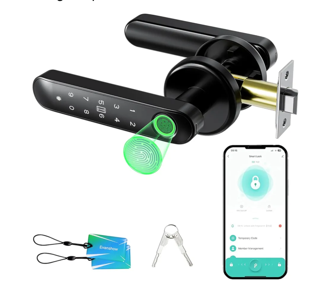 Fingerprint Door Lock Biometric Door Knob with Keypad Keyless Entry, 5-in-1 Door Locks for Bedrooms(Fingerprint/App/Code/Key/IC Card), Home Hotel Office Apartment