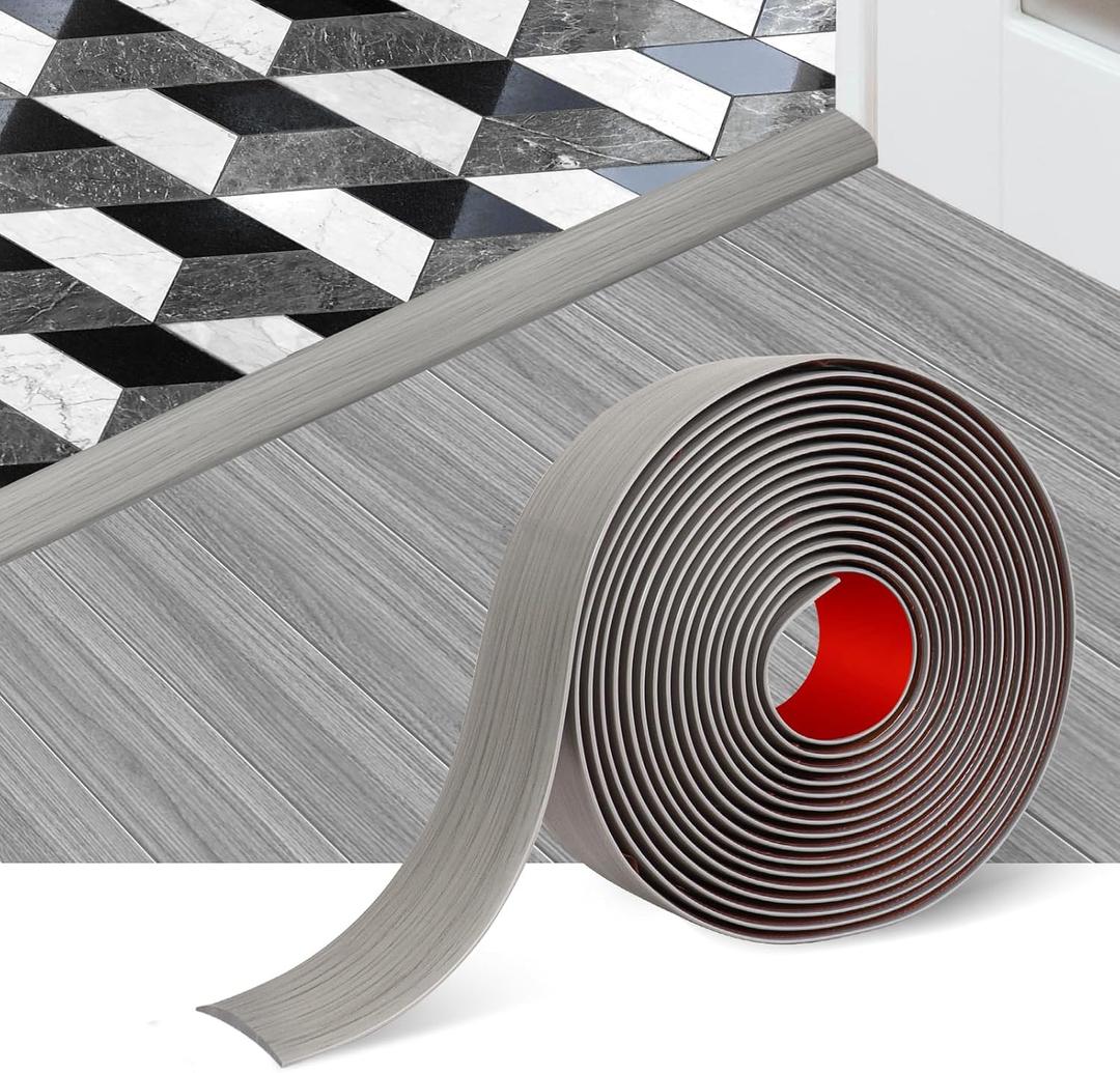 Floor Transition Strip Floor Cover Strips Self Adhesive Flooring Transitions Laminate Floor Strip 2" Wide Vinyl Floor Flat Divider Strip Elegant Wood Grain Design (5cm, 6.56Ft, Gray)