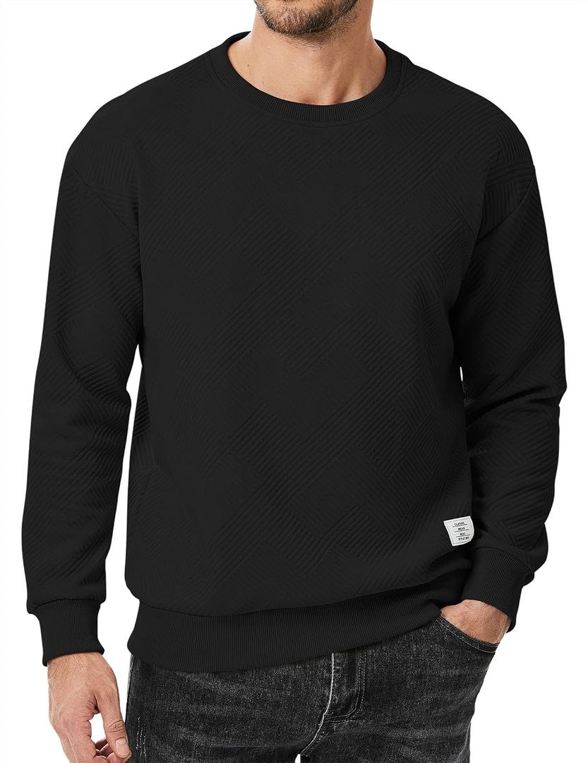 JMIERR Men's Crewneck Sweatshirt Casual Long Sleeve Geometric Texture Sweatshirts Fashion Pullover Shirts (Black, XL)