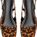 Women's Ballet Flats Slingbacks Square Toe Bow Knit Dressy Flat Shoes with Ankle Buckles Satin (9, Leopard)