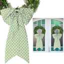 HunnmingRe 2 Pcs Green Block Print Bow Wreath Sash 24 x 16 Inch Christmas Wreath Sash for Front Door Holiday Floral Burlap Bow Accessories for Doorway Indoor Outdoor Garland Home (Green)