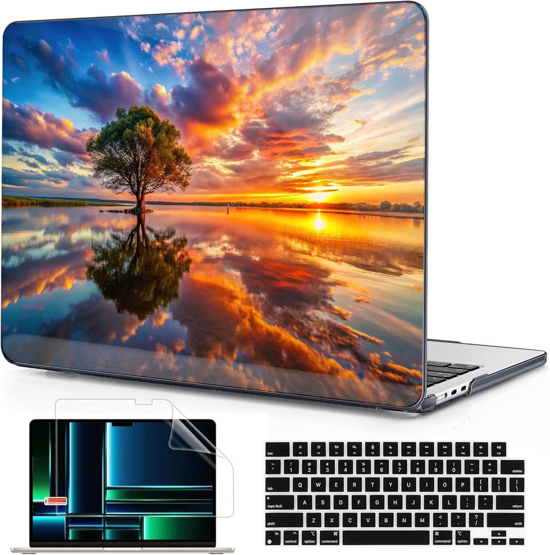 Compatible with M4 MacBook Air 15 inch A3241 Case 2025 Fits 2024 2023 Release A3114 M3 A2941 M2 with Retina Display, Printed Plastic Hard Case for MacBook Air 15.3", Tree Landscape