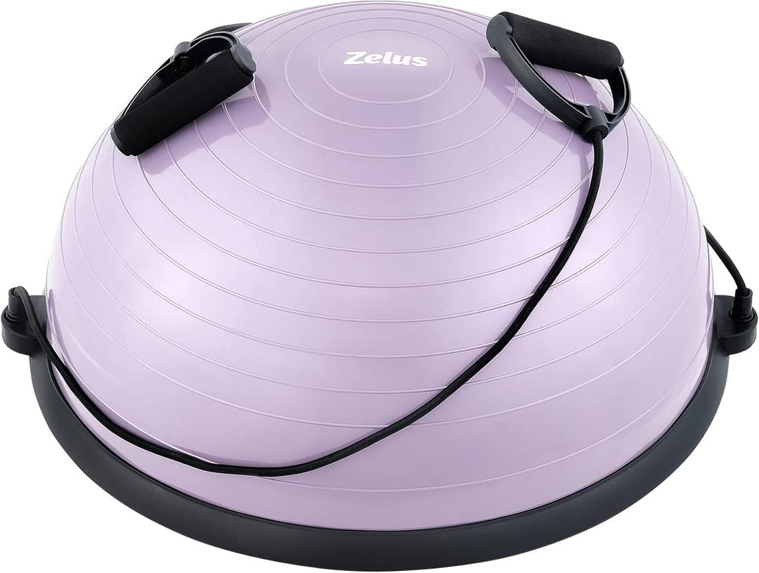 ZELUS Balance Ball Trainer with Resistance Bands and Foot Pump, Inflatable Yoga Ball for Home Gym Workouts, 23 Inch Exercise Half Ball for Balance Training Core Strength Fitness More, 330lb Cap (Lilac)