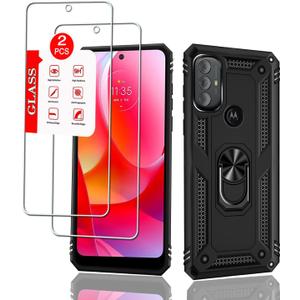 for Motorola Moto G Power (2022) Case with [2 Pack] Tempered Glass Screen Protector, for Moto G Power 2022 Case Heavy Duty Armor [Military-Grade] Protectivewith Magnetic Ring Stand Phone Cover (Black)