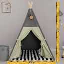 Teepee Tent for Kids Stripe Padded Mat Foldable Dark Tone Grey Play Tents for Girl and Boy with Carry Case Wooden Pole Printing Canvas Tepee Playhouse for Child Indoor Outdoor, 47.2" x 47.2" x 63"