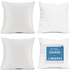 Nestl Throw Pillow Inserts Pack of 2 with Velvet Soft Solid Decorative Square Throw Pillow Covers Set for Sofa Couch Car Bedroom, 26X26 Throw Pillows Inserts with 24x24 Washable Cushion Covers, White