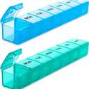 BUG HULL Weekly Pill Organizer Large 2 Packs, Extra Large Travel Pill Organizers, Pill Box 7 Day, Travel Pill Case, Medicine Pill Organizer for Vitamins, Supplements and Medications (Blue+Green)