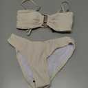 ZAFUL Women's Bandeau Tie Spaghetti Strap Bikini Textured O Ring Ruched High Leg Swimsuit Cheeky Bathing Suits Small