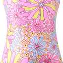 Angel season Girls One Piece Swimsuits Teens Bathing Suit Straps Kids Cute Swimwear with UPF 50+ Daisy Halter Size 7-14 (13-14 Years, Pink Daisy Flower)
