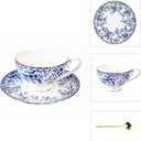 Vintage Floral Porcelain Tea Cup and Saucer Set with Gold Trim, Classic Blue Pattern Single Set