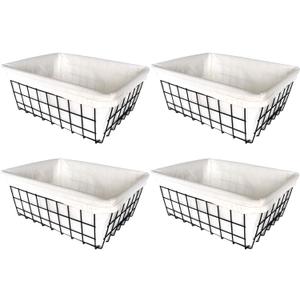Wire Storage Baskets, 4 Pack Metal Household Organizer with 4 Pcs Fabric Liners, Refrigerator Bin with Handles, for Pantry, Shelf, Freezer, Kitchen Cabinet, Bathroom, Countertop, Closets (Black)