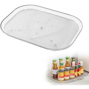 Rotating Tray, Rotatable Refrigerator Storage Tray, 360 Rotatable, Transparent Non-Slip Cup Holder, Transparent Double-Sided Refrigerator Kitchen