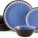 Melamine Dinnerware Sets 12 Pcs, Plates and Bowls Sets, Melamine Plates, Outdoor Dishes Sets, Unbreakable Dinnerware, Serving Dishes for Entertaining, Dishwasher Safe, BPA Free (Classic Blue)