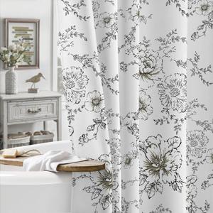 Awellife Farmhouse Vintage Shower Curtain Black Pattern Floral Cotton Rustic Tattoo Shower Curtains for Bathroom, 36 Wx72 L