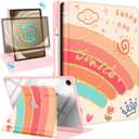 Kidcube for Samsung Galaxy Tab A9 Plus Case 11 Inch for Women Girls Cute Folio Cover with Pencil Holder Rainbow Design Kawaii Girly Rotating Stand for Tab A9+ Plus Tablet Case SM-X210/X216/X218