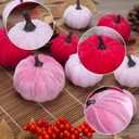 21 PCS Pink Pumpkins Set for Thanksgiving Decor, 3 Sizes Fake Velvet Pumpkin Mini Foam Pumpkin for Thanksgiving Farmhouse Fall Harvest Decorations Halloween Party Autumn Table Centerpiece