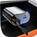 Retractable Car Charger, 4 in 1 Fast Charging 69W, Cigarette Lighter Adapter 2 Retractable iPhone Cables and USB Car Charger,Compatible with iPhone 14/13/12/11,Galaxy,Pixel