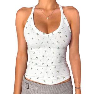 Danysu V Neck Racer Back Tank Top for Women Padded Ribbed Long Tank Fitted Basic Cami Tops, X