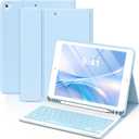 KBCASE Keyboard Case for iPad 9th/8th/7th Generation 2021/2020/2019, Compatible with iPad Air 3/Pro 10.5, Detachable Wireless Keyboard Case for iPad 10.2 inch with Pencil Holder (Light Blue)