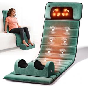 Full Body Massage Mat with Heat, Detachable Massager Pad Deep Tissue Pain Relief, 10 Vibrating Motors and 9 Speed Settings for Relaxation at Home or Office