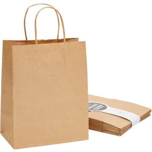 Juvale Brown Gift Bags with Handles - 12-Pack Large, Brown, 8 x 4.75 x 10 In, 120 GSM Paper - Paper Gift Bags Bulk for Party Favors & DIY Decorating & Branding