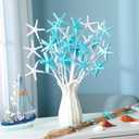 Pinkunn 6 Pcs Blue White Coastal Christmas Tree Ornaments 15.74 Inch Starfish Christmas Picks and Spray Beach Artificial Tree Toppers Ocean Branches Twigs Filler for Xmas Vase Crafts Decor