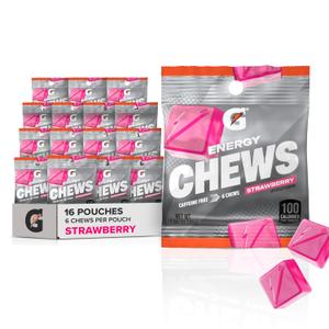 Gatorade Energy Chews, Strawberry, Caffeine Free, B12, 1.06 oz - 100 Calorie Pouches, (16 Pack), Best By: JAN/03/26