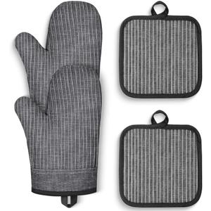 Oven Mitts and Pot Holders, Silicone Oven Gloves, 500 F Heat Resistant Oven Mitts Sets, Non-Slip Silicone Textured Grip, Darkgray