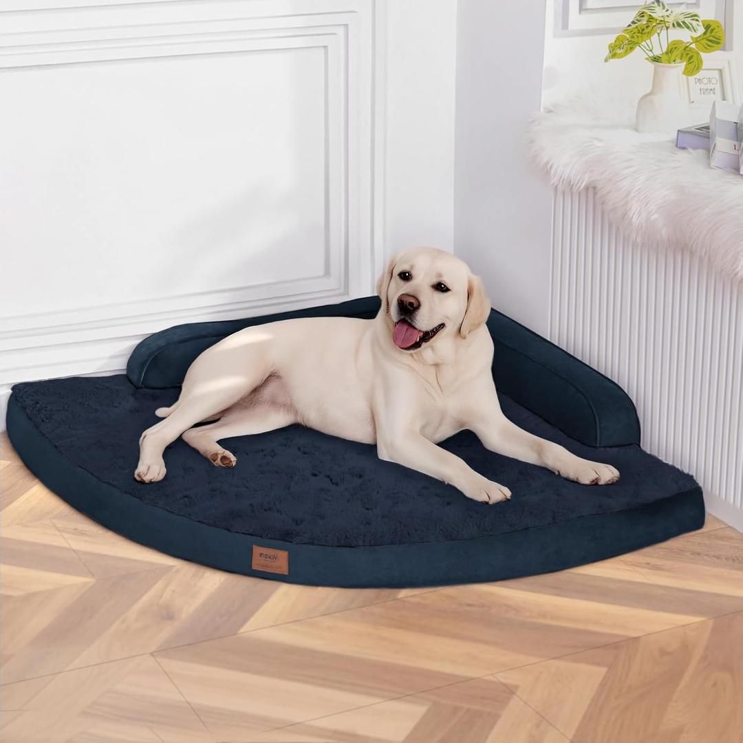 Large Orthopedic Dog Bed with Sides XXL Dog Beds with Removable Washable Cover Non-Slip Waterproof Pet Bed for Extra Large Dogs - Navy Blue XXL