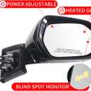 for TOYOTA PRIUS Passenger Side Mirror Assembly 2016 2017 2018 2019-2024 WHITE | Power | Heated |BSM/Blind Spot Monitoring Replacement TO1321357 for TOYOTA PRIUS Accessories