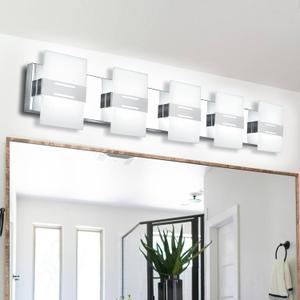 LED Bathroom Vanity Light,Vanity Lights for Bathroom Lights Over Mirror Chrome 39 Inch Modern Vanity Lighting Fixtures Dimmable 5-Lights Stainless Steel Wall Sconces, Glass Shade