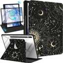 Wazzasoft for Samsung Galaxy Tab S7 Fe/S7 Plus/S8 Plus Case 12.4 Inch Folio Cover Pencil Holder Women Girls Cute Girly Sun Moon Unique Design Rotating Tablet S8 Plus 2022/S7 Plus 2021/S7 FE 5G Cases