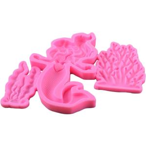 Mermaid Silicone Moulds- 4Pcs Marine Theme Fondant Molds Coral Seaweed Mermaid Candy Chocolate Mold Cake Baking Decorating Tools